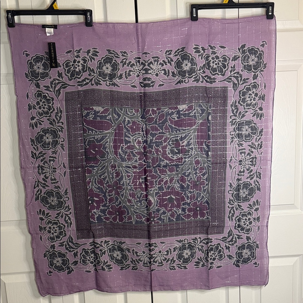 Floral Purple and Gray Scarf- Made In India